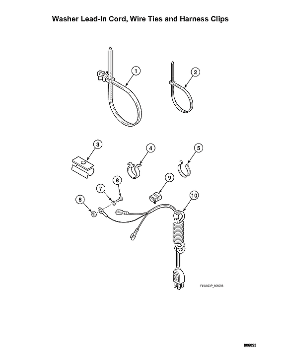 Speed Queen ATEE9ASP175TW01 washer lead-in cord/wire ties/harness clips diagram
