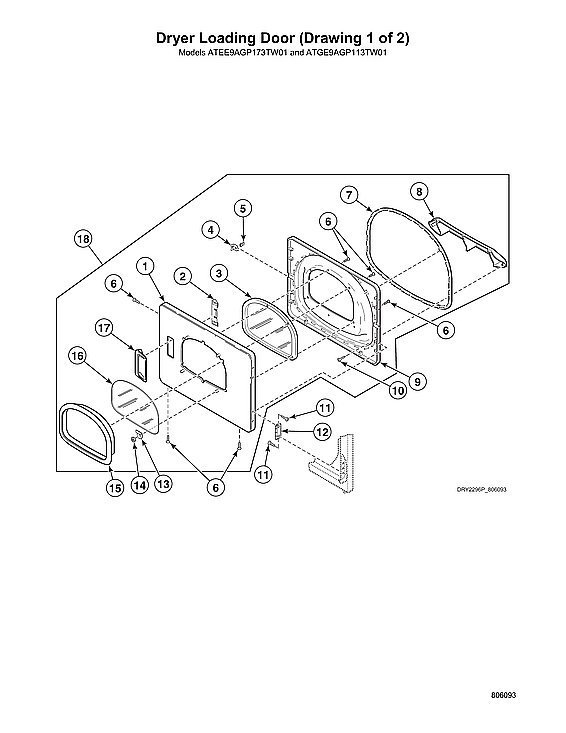 Speed Queen ATEE9ASP175TW01 dryer loading door-model atee9agp173tw01 diagram
