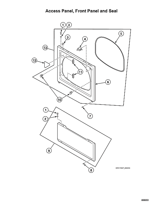 Speed Queen ATEE9ASP175TW01 access panel/front panel/seal diagram