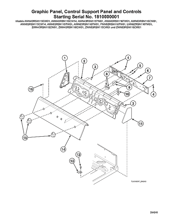 Speed Queen AWN43RSN116TW01 graphic panel/control support/controls-start s#1810000001 diagram