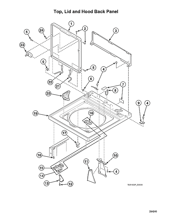 Speed Queen AWN43RSN116TW01 top/lid/hood back panel diagram
