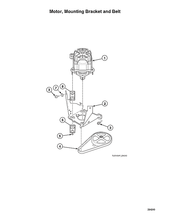 Speed Queen AWN43RSN116TW01 motor/mounting bracket/belt diagram