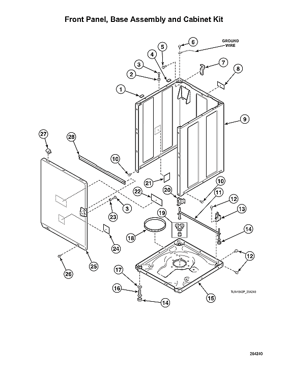 Speed Queen AWN43RSN116TW01 front panel/base assy/cabinet kit diagram