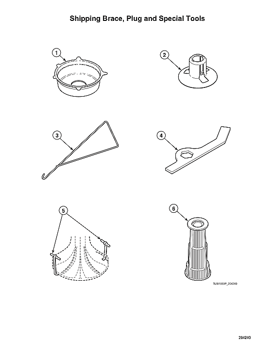 Speed Queen AWN43RSN116TW01 shipping brace/plug/special tools diagram