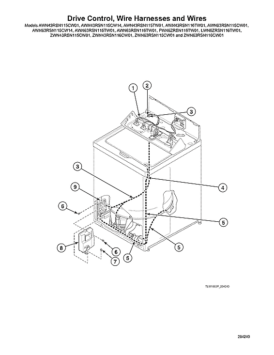 Speed Queen AWN43RSN116TW01 drive control/wire harnesses/wires diagram