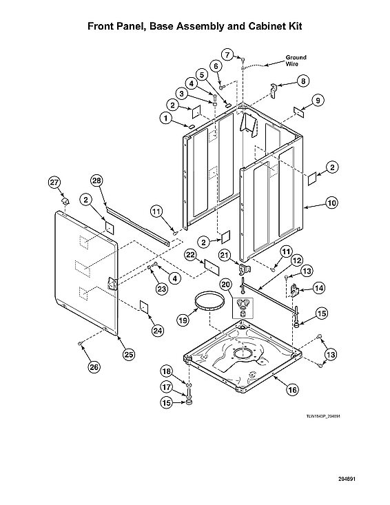 Speed Queen AWN632SP116TW02 front panel/base assy/cabinet kit diagram