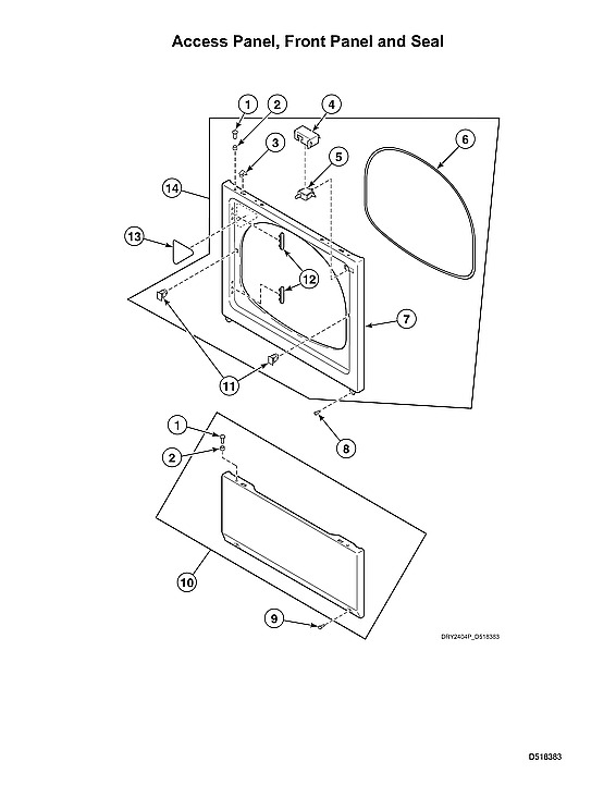 Speed Queen LDGE5BGS113TW01-START-S#2001000001 access panel/front panel/seal diagram