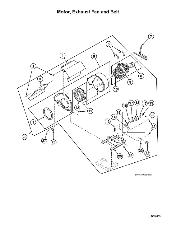 Speed Queen LDGE5BGS113TW01-START-S#2001000001 motor/exhaust fan/belt diagram
