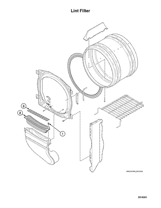 Speed Queen LDGE5BGS113TW01-START-S#2001000001 lint filter diagram