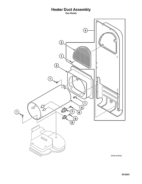 Speed Queen LDGE5BGS113TW01-START-S#2001000001 heater duct assy diagram