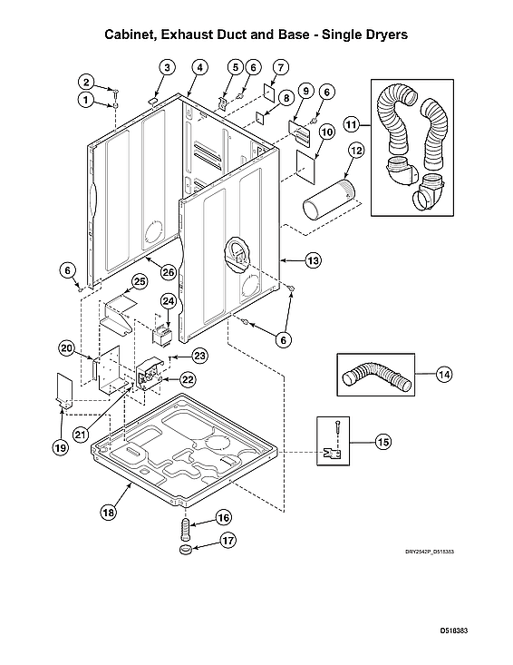 Speed Queen LDGE5BGS113TW01-START-S#2001000001 cabinet/exhaust duct/base-single dryer diagram