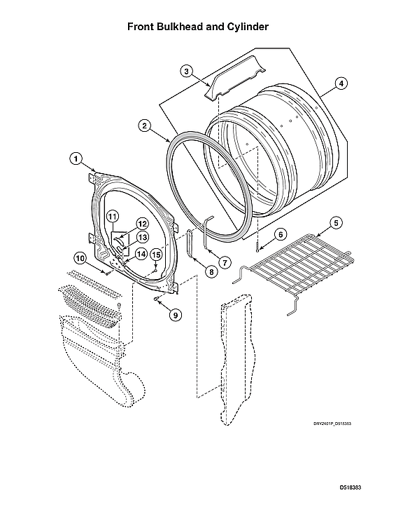 Speed Queen LSGE5AGW113TW01-START-S#2001000001 front bulkhead/cylinder diagram