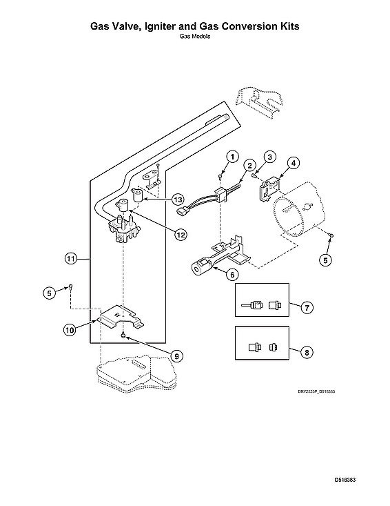 Speed Queen LSGE5AGW113TW01-START-S#2001000001 gas valve/igniter/gas conversion kits diagram