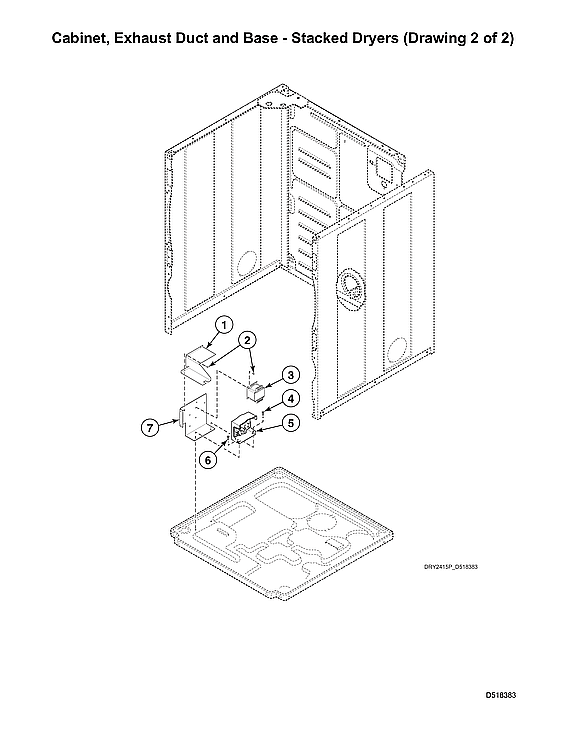Speed Queen LSGE5AGW113TW01-START-S#2001000001 cabinet/exhaust duct/base-stacked dryers diagram