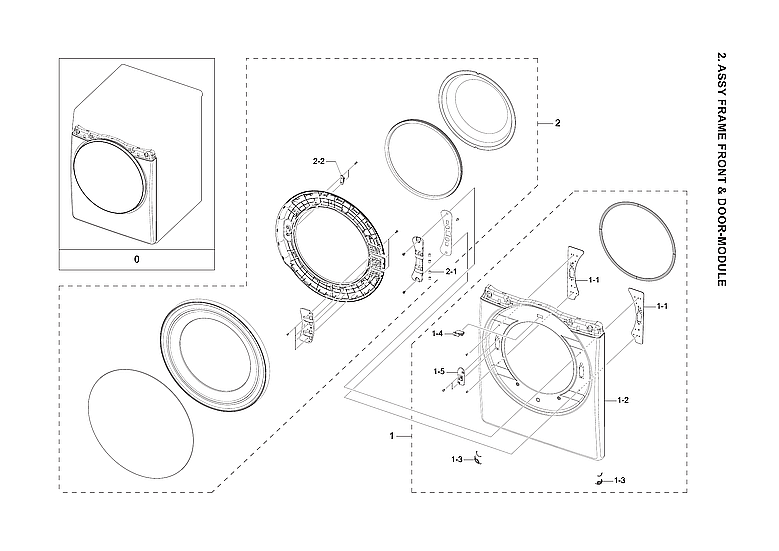 Samsung DVE45B6300C/A3-00 front frame & door-module assy diagram