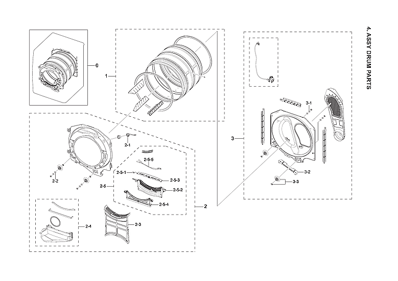 Samsung DVE45B6300C/A3-00 drum assy diagram