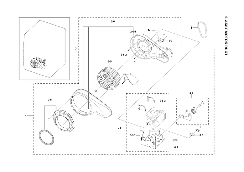 Samsung DVE45B6300C/A3-00 motor duct assy diagram