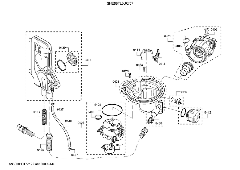 Bosch SHE68TL5UC/07 heat pump/drain pump/water inlet system diagram