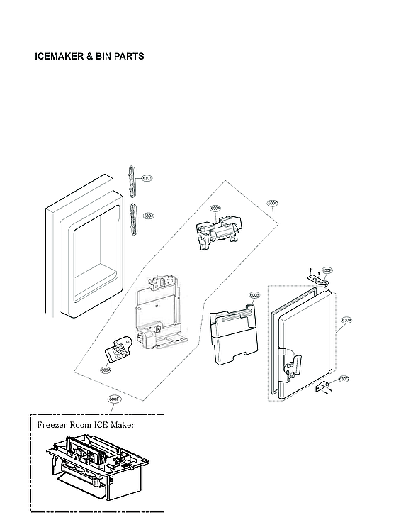LG LRFXS2513S/00 icemaker & bin parts diagram