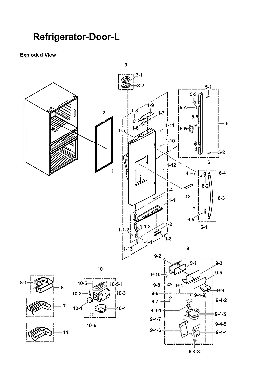 Samsung RF31FMEDBSR/AA-00 left refrigerator door parts diagram