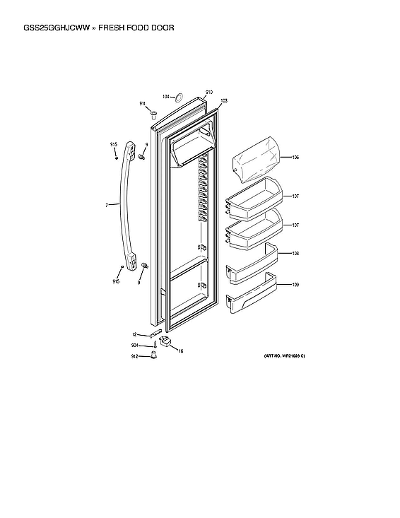GE GSS25GGHJCWW fresh food door parts diagram