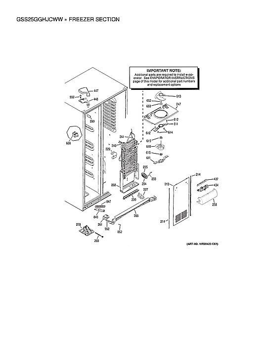 GE GSS25GGHJCWW freezer section parts diagram