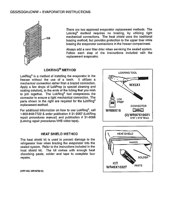 GE GSS25GGHJCWW evaporator instructions diagram