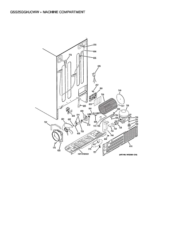 GE GSS25GGHJCWW machine compartment diagram