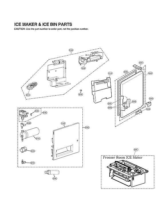 LG LRFVS3006D/01 ice maker & ice bin parts diagram