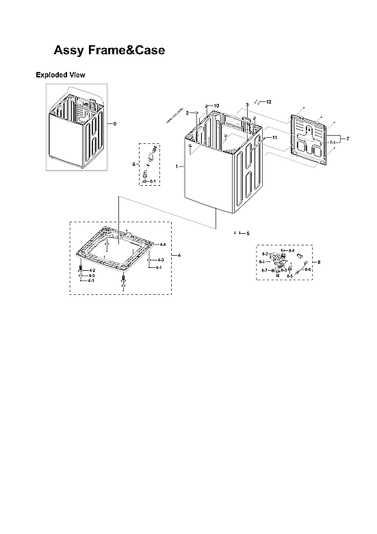 Samsung WA45H7000AW/AA-11 frame & case assy diagram