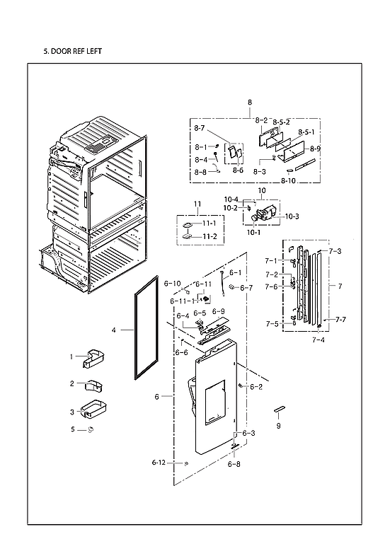 Samsung RF25HMEDBSR/AA-13 left refrigerator door parts diagram