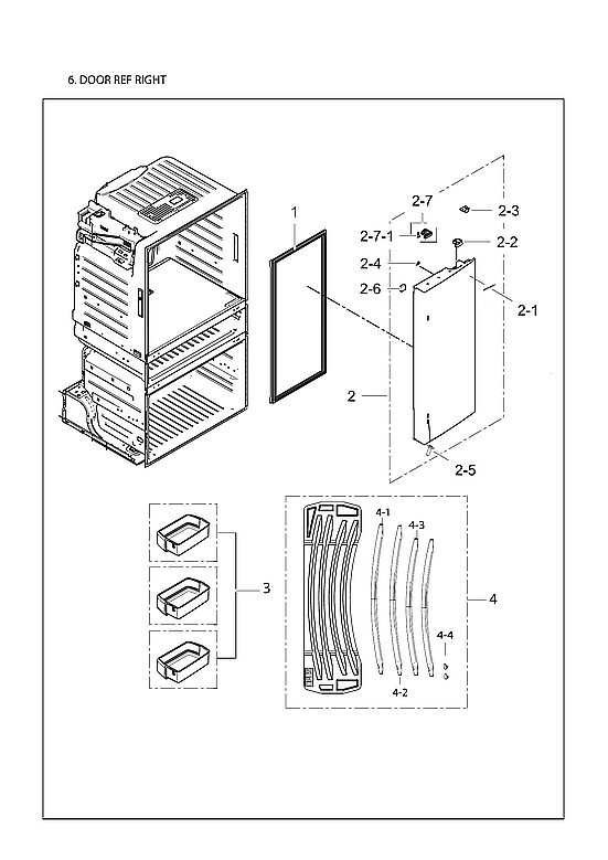 Samsung RF25HMEDBSR/AA-13 right refrigerator door parts diagram