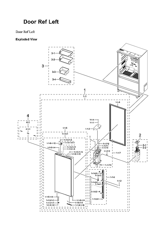 Samsung RF24BB6200AP/AA-00 left refrigerator door parts diagram
