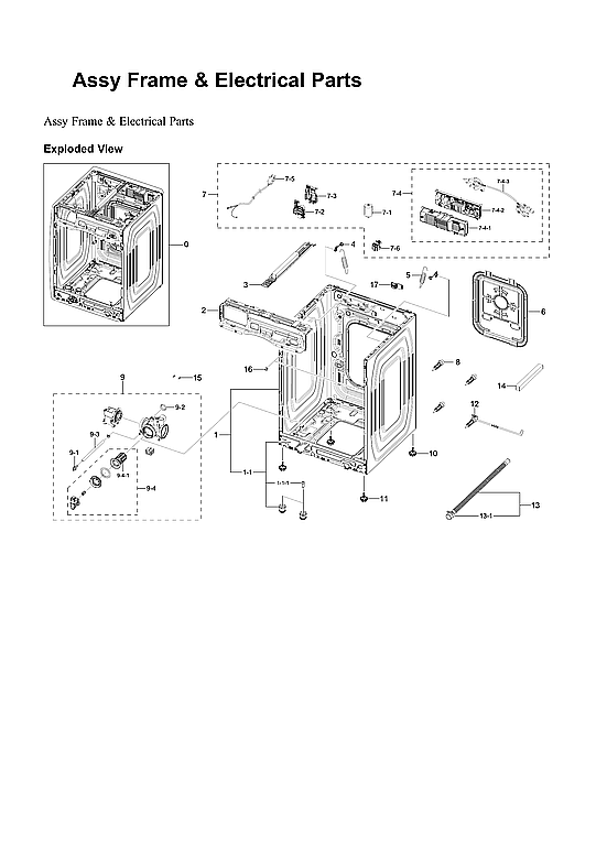 Samsung WF45B6300AW/US-00 frame & electrical parts assy diagram