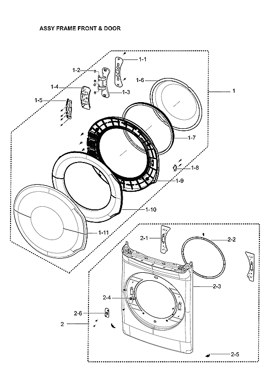 Samsung DVG60M9900V/A3-02 front frame & door assy diagram