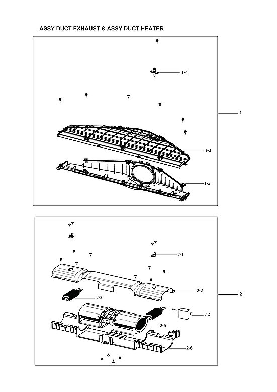 Samsung DVG60M9900V/A3-02 exhaust duct & heater duct assy diagram