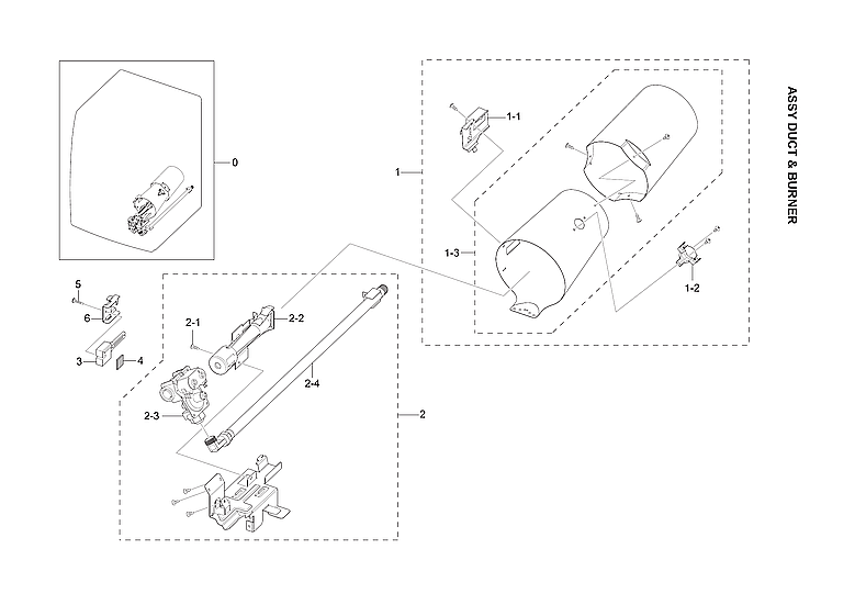 Samsung DVG60M9900V/A3-02 duct & burner assy diagram