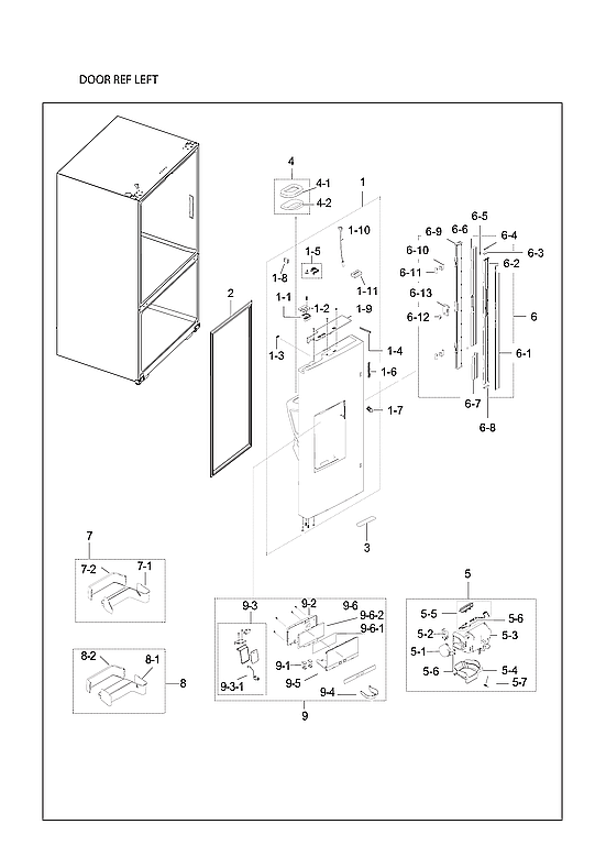 Samsung RF23HCEDBSG/AA-01 left refrigerator door diagram