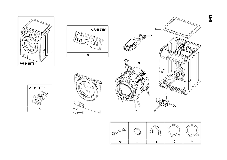 Samsung WF365BTBGWR/A2-00 main assy diagram