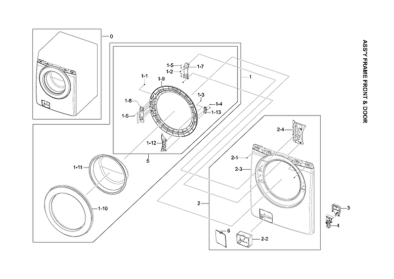 Samsung WF365BTBGWR/A2-00 front frame & door assy diagram