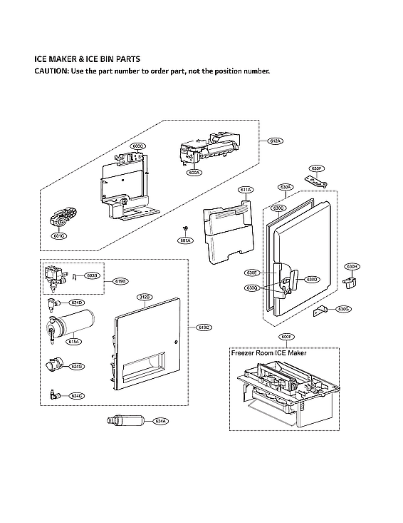 LG SKSFD3613S/00 ice maker & ice bin parts diagram