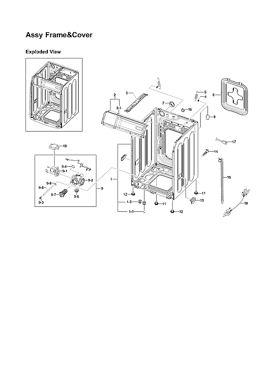 Samsung WF241ANW/XAA-00 frame & cover assy diagram