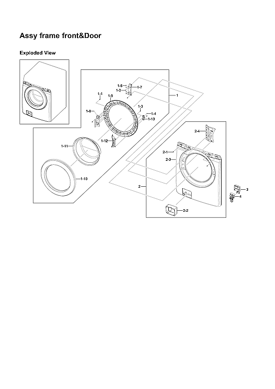Samsung WF241ANW/XAA-00 front frame & door assy diagram
