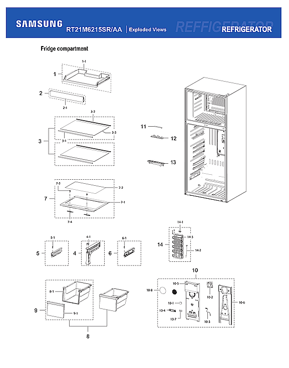 Samsung RT21M6215SR/AA-07 refrigerator compartment diagram