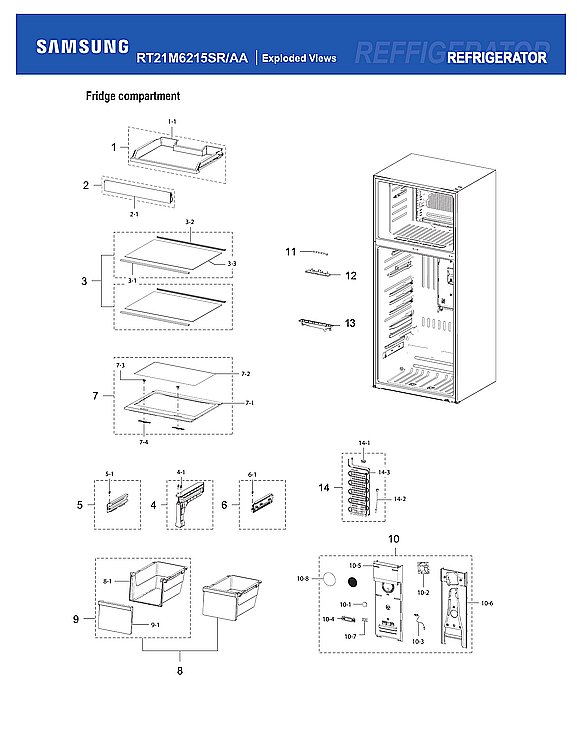 Samsung RT21M6215SR/AA-08 refrigerator compartment diagram