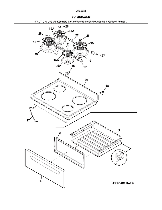 Kenmore 79090319011 top/drawer diagram