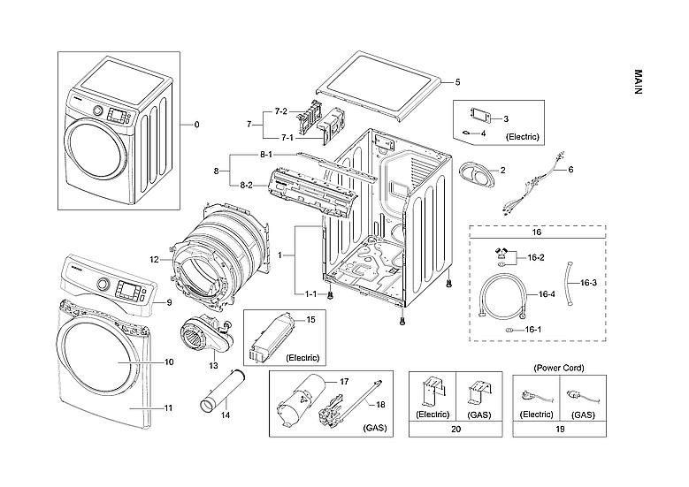 Samsung DV42H5200GF/A3-01 main assy diagram