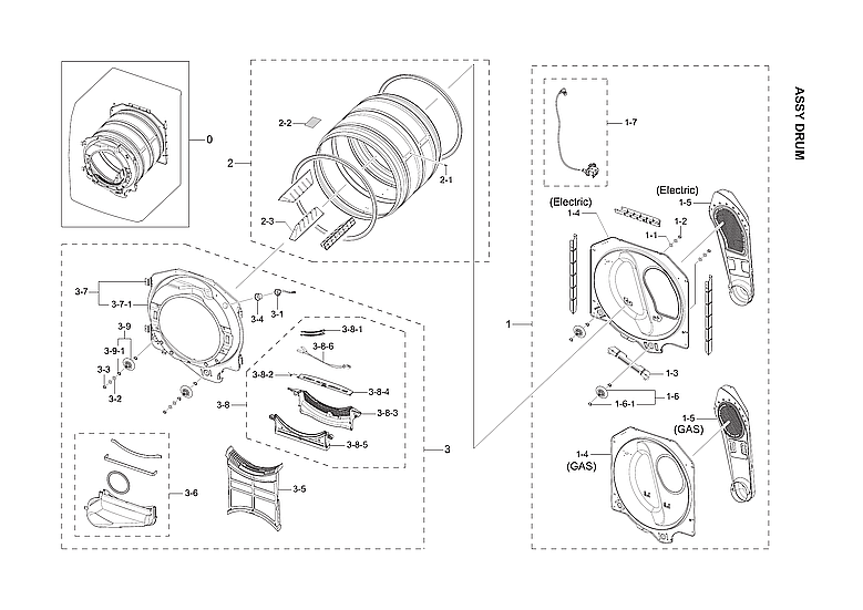 Samsung DV42H5200GF/A3-01 drum assy diagram