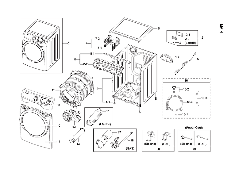 Samsung DV42H5200GF/A3-02 main assy diagram