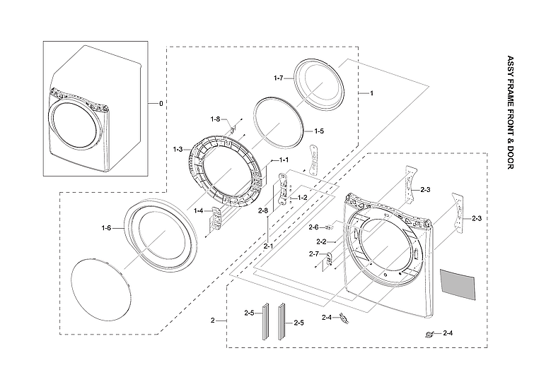 Samsung DV42H5200GF/A3-02 front frame & door assy diagram